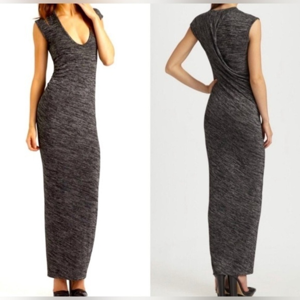 T by Alexander Wang Marled Dark Gray Jersey Knit Draped Back Maxi Dress - XSmall